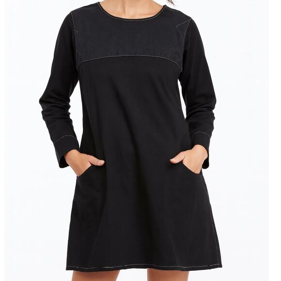 Utility Canvas Black Cotton Tunic Dress S Quilted Workwear USA Pockets Zip - Picture 1 of 11